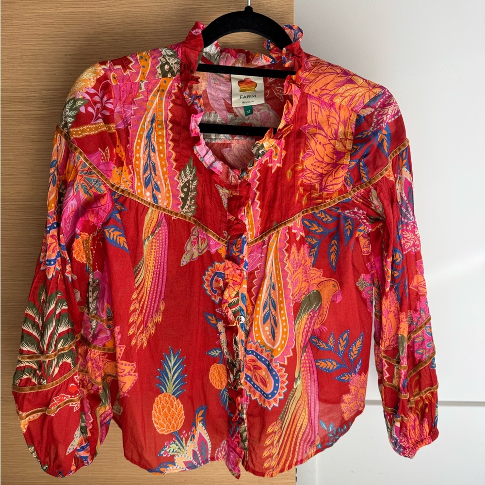 FARM Rio Vibrant Red and Pink Blouse